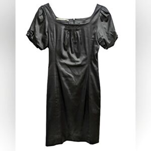 Part Two black satin knee length dress size 8 ruched puff sleeves